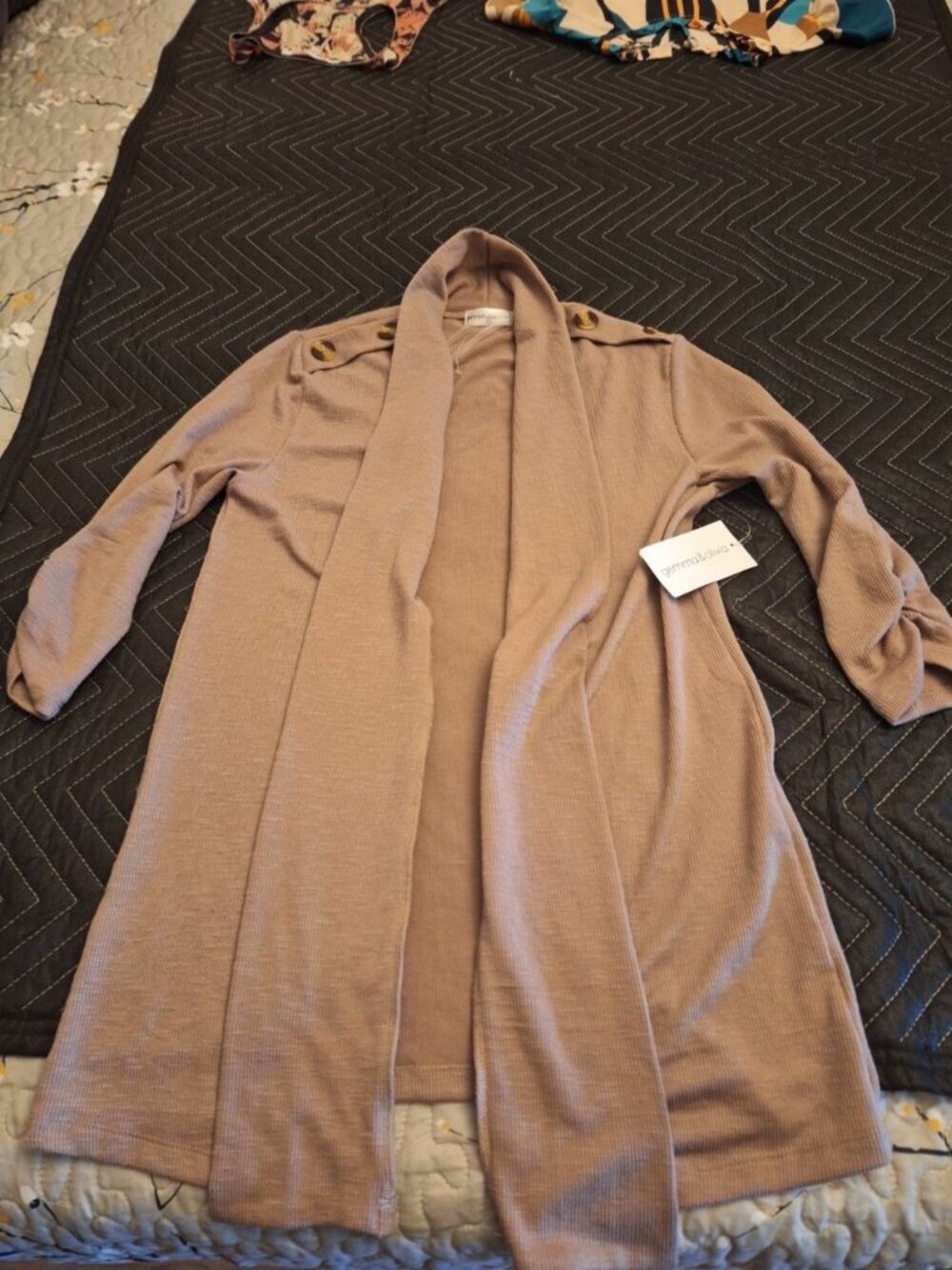 Gemma and Olivia Women’s Ribbed Open Front Cardigan Sweater Taupe Blush Size Sma